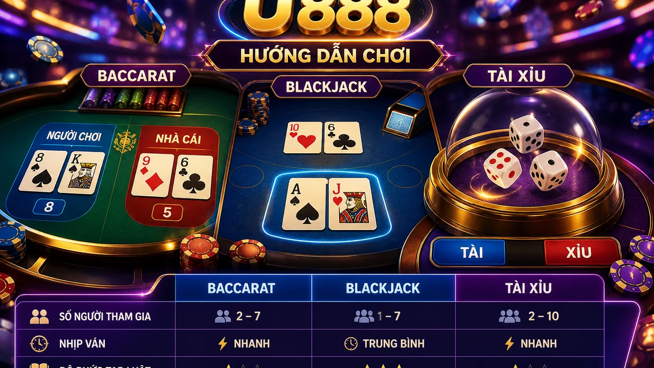 Chọn nhịp chơi phù hợp: so sánh baccarat blackjack và tài xỉu u888